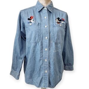 Vntg 90s Jerry Leigh Mickey Unlimited Minnie & Mickey Mouse Denim Button Down S